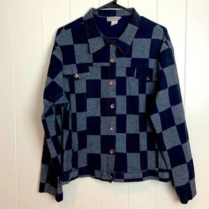 Love USA navy blue checkered Print button up denim shirt